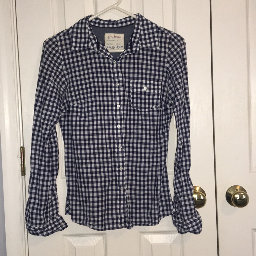 Blue and White Plaid Button Down Shirt